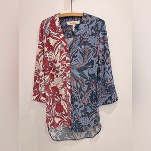 La boheme 100% silk bottom up shirt size small floral